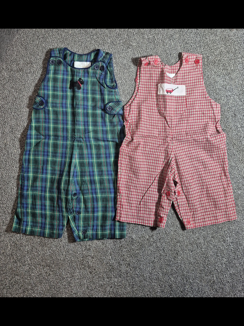 Strasburg Baby Christmas Jon Jon Romper Bundle Wagon & Scottie Dog 3M